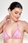 Shop_DILNAZ_Pink Net Embroidery Sequin Halter Neck Bikini  _at_Aza_Fashions