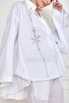 Dilnaz_White Cotton, Lycra Diamonds Collared Embellished Shirt_Online_at_Aza_Fashions