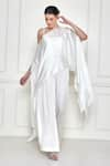 Buy_DILNAZ_White Cotton Satin Asymmetric Over Layer With Jumpsuit  _at_Aza_Fashions