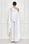 DILNAZ_White Cotton Satin Asymmetric Over Layer With Jumpsuit  _Online_at_Aza_Fashions