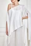 Shop_DILNAZ_White Cotton Satin Asymmetric Over Layer With Jumpsuit  _at_Aza_Fashions