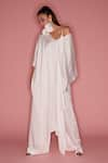 DILNAZ_White Cotton Satin Asymmetric Over Layer With Jumpsuit  _at_Aza_Fashions