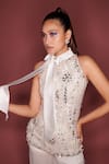 Buy_DILNAZ_White Net And Polyester Satin Embroidered Sequin Tie-up Kurta  _at_Aza_Fashions