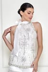 Shop_DILNAZ_White Net And Polyester Satin Embroidered Sequin Tie-up Kurta  _at_Aza_Fashions