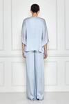 Shop_Dilnaz_Grey Cotton Satin Pearls V-neck Ruched Kaftan With Jumpsuit _at_Aza_Fashions
