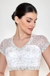 Buy_DILNAZ_White Polyester Satin Embroidered Jewel V Snowflake Diamante Embellished Blouse _at_Aza_Fashions