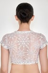 Shop_DILNAZ_White Polyester Satin Embroidered Jewel V Snowflake Diamante Embellished Blouse _at_Aza_Fashions