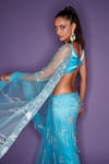 DILNAZ_Sky Blue Pure Silk Chamoise Solid Plunge Front Tie Blouse _Online_at_Aza_Fashions