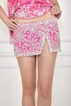 Shop_DILNAZ_Pink Net Embellished Jewel Stone Mini Skirt  _at_Aza_Fashions