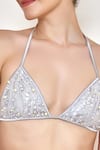 Shop_DILNAZ_Grey Polyester Satin Embroidered Sequin Pearl Embellished Bikini Top  _at_Aza_Fashions