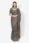 Buy_Rabani & Rakha_Black Georgette Sequins, Sairaa Floral Jaal Embroidered Saree With Blouse _at_Aza_Fashions