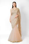 Buy_Rabani & Rakha_Pink Gorgette Embroidery Sequins V Floral Lehenga Saree With Blouse  _at_Aza_Fashions