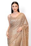 Shop_Rabani & Rakha_Gold Georgette Embroidery Pre-stitched Jaal Saree With Blouse  _Online_at_Aza_Fashions