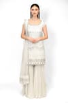 Buy_Rabani & Rakha_Ivory Embroidery Silver Sequin Scoop Neck And Floral Kurta Gharara Set  _at_Aza_Fashions