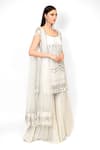 Buy_Rabani & Rakha_Ivory Embroidery Silver Sequin Scoop Neck And Floral Kurta Gharara Set  _Online_at_Aza_Fashions