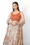 Shop_Rabani & Rakha_Ivory Net, Silk Sequins, Embroidery Scoop Neck Nadia Rajputana Print Lehenga Set _Online_at_Aza_Fashions