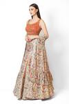 Rabani & Rakha_Ivory Net, Silk Sequins, Embroidery Scoop Neck Nadia Rajputana Print Lehenga Set _at_Aza_Fashions