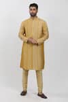 Buy_Krishna Mehta_Yellow Tussar Printed And Embroidered Block & Zardozi Kurta Set _at_Aza_Fashions
