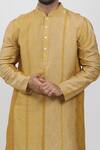 Shop_Krishna Mehta_Yellow Tussar Printed And Embroidered Block & Zardozi Kurta Set _at_Aza_Fashions