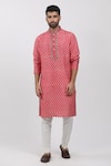 Buy_Krishna Mehta_Pink Tussar, Cotton Zari, Embroidery Floral Block Print Kurta Set _at_Aza_Fashions