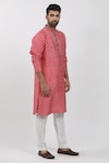Buy_Krishna Mehta_Pink Tussar, Cotton Zari, Embroidery Floral Block Print Kurta Set _Online_at_Aza_Fashions