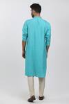 Krishna Mehta_Blue Tussar Zari, Embroidery Leaf Block Print Kurta Set _Online_at_Aza_Fashions