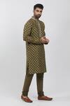 Shop_Krishna Mehta_Green Tussar Embroidery Florette Hand Block Print Kurta Set _at_Aza_Fashions