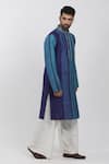 Buy_Krishna Mehta_Blue Tussar Printed And Hand Embroidered Block & Checkered Kurta Set _Online_at_Aza_Fashions
