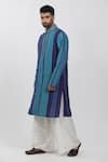 Shop_Krishna Mehta_Blue Tussar Printed And Hand Embroidered Block & Checkered Kurta Set _at_Aza_Fashions