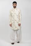 Buy Krishna Mehta Cream Cotton Viscose Embroidered Silk Thread Work Floral Sherwani Set at Aza Fashions Buy_Krishna Mehta_Cream Cotton Viscose Embroidered Silk Thread Work Floral Sherwani Set_at_Aza_Fashions