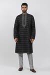 Buy_Krishna Mehta_Black Tussar Hand Block Printed Bandhani Kurta Set _at_Aza_Fashions
