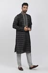 Krishna Mehta_Black Tussar Hand Block Printed Bandhani Kurta Set _Online_at_Aza_Fashions