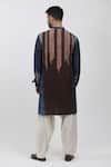 Krishna Mehta_Blue Tussar Hand Block Printed Leaf Colorblock Kurta _Online_at_Aza_Fashions