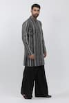 Buy_Krishna Mehta_Black Cotton, Viscose Embroidery Textured Stripe Kurta Set _Online_at_Aza_Fashions