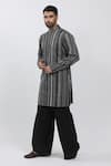 Shop_Krishna Mehta_Black Cotton, Viscose Embroidery Textured Stripe Kurta Set _Online_at_Aza_Fashions