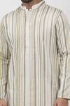 Shop_Krishna Mehta_Off White Cotton Viscose Embroidery Stripe Textured Pattern Kurta Set _at_Aza_Fashions