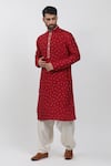 Buy_Krishna Mehta_Red Tussar Embroidery Polka Dots Pattern Kurta Set _at_Aza_Fashions