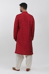 Krishna Mehta_Red Tussar Embroidery Polka Dots Pattern Kurta Set _Online_at_Aza_Fashions