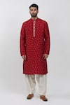 Buy_Krishna Mehta_Red Tussar Embroidery Polka Dots Pattern Kurta Set _Online_at_Aza_Fashions