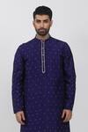 Shop_Krishna Mehta_Purple Tussar Embroidery Full Sleeve Polka Dots Kurta Set _at_Aza_Fashions