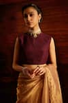 Buy_Mimamsaa_Purple Silk Munga Woven And Quilted Thread Work Round Neck Emilia & Blouse _at_Aza_Fashions