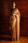 Buy_Mimamsaa_Gold Silk Tissue Woven And Embroidered Diana Saree With Blouse Piece _at_Aza_Fashions