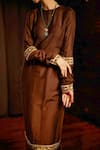 Mimamsaa_Brown Silk Munga Woven And Embroidered Phebe Kurta Pleated Palazzo Set  _Online_at_Aza_Fashions