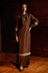Buy_Mimamsaa_Brown Silk Munga Woven And Embroidered Phebe Kurta Pleated Palazzo Set  _at_Aza_Fashions