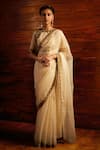 Buy_Mimamsaa_Ivory Silk Organza Woven And Titania Saree With Blouse Piece  _at_Aza_Fashions