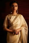 Buy_Mimamsaa_Ivory Silk Organza Woven And Titania Saree With Blouse Piece  _Online_at_Aza_Fashions