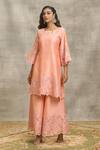 Shop Surabhi Arya Peach Silk, Organza, Chanderi Embroidery, Cut Kurta Set With Light Green Dupatta Online at Aza Fashions Shop_Surabhi Arya_Peach Silk, Organza, Chanderi Embroidery, Cut Kurta Set With Light Green Dupatta _Online_at_Aza_Fashions