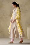 VARUN CHHABRA_Yellow Anarkali Cambric Cotton Hand Block Printed Floral V Neck Angrakha Set_at_Aza_Fashions