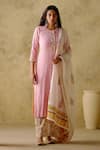 Buy_VARUN CHHABRA_Pink Kurta Mul Cotton Embroidery Round Set _at_Aza_Fashions
