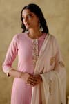 VARUN CHHABRA_Pink Kurta Mul Cotton Embroidery Round Set _Online_at_Aza_Fashions